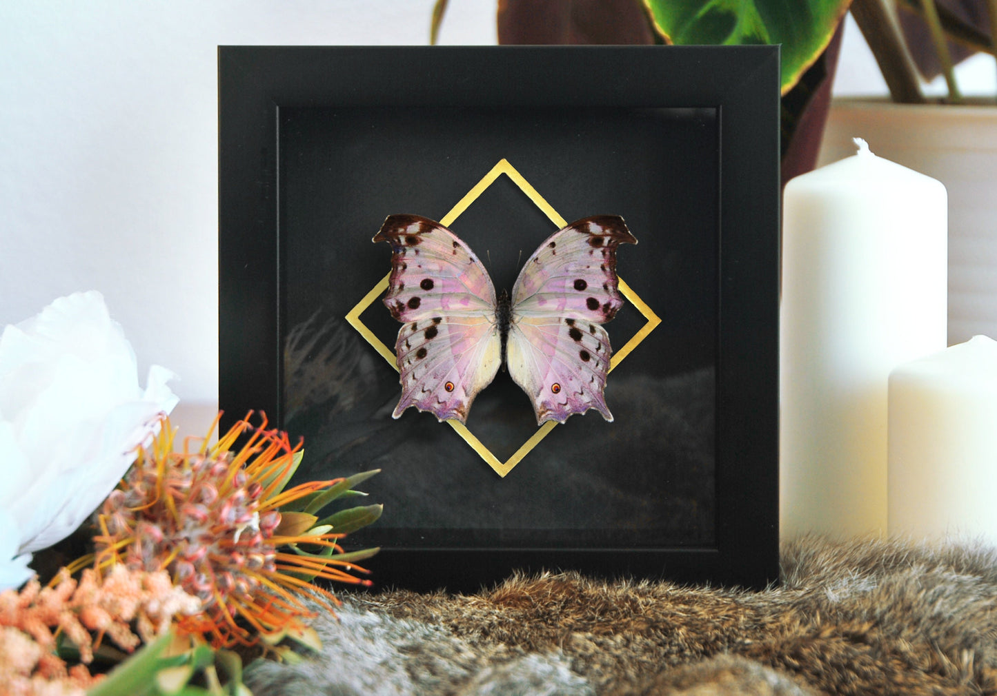 Mother of pearl framed pink butterfly