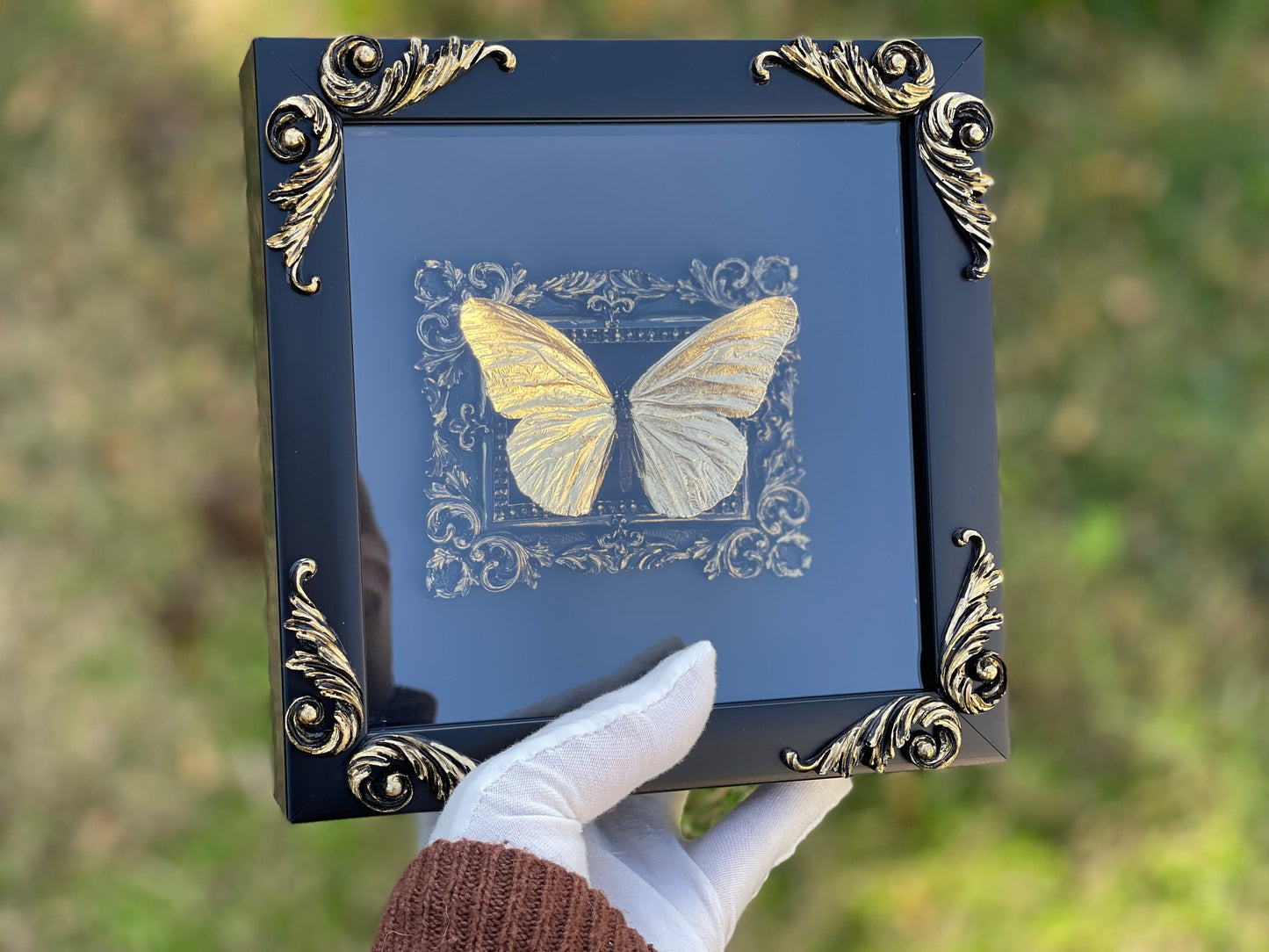 Framed gold leaf monarch butterfly wall art