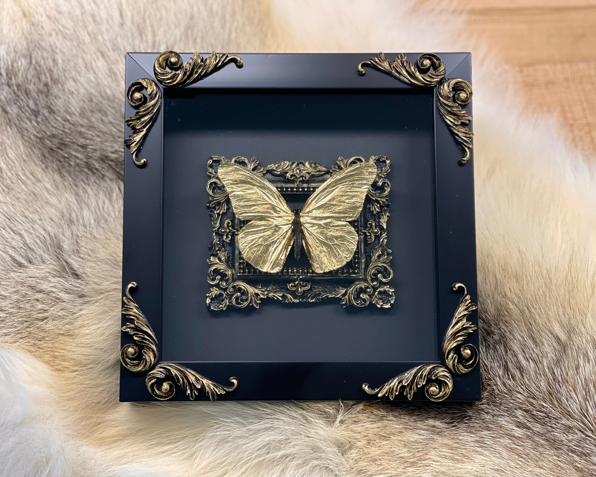 gold leaf monarch butterfly framed art